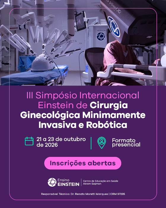 Banner do III Simpósio Internacional Einstein de Cirurgia Ginecológica Minimamente Invasiva e Robótica